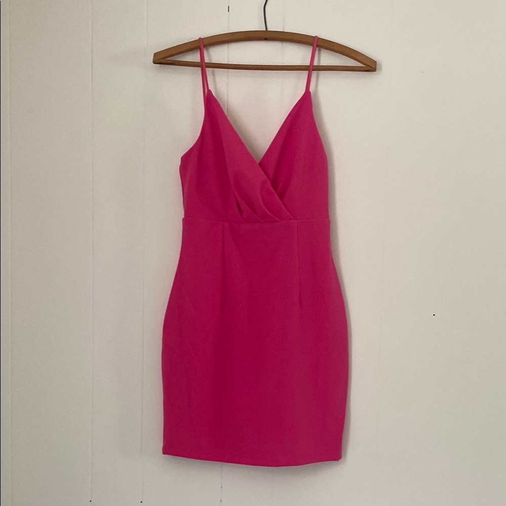 Hello Molly Pink Sheath Mini Dress V-Neck Spaghetti Straps